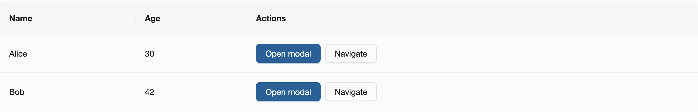 table actions example